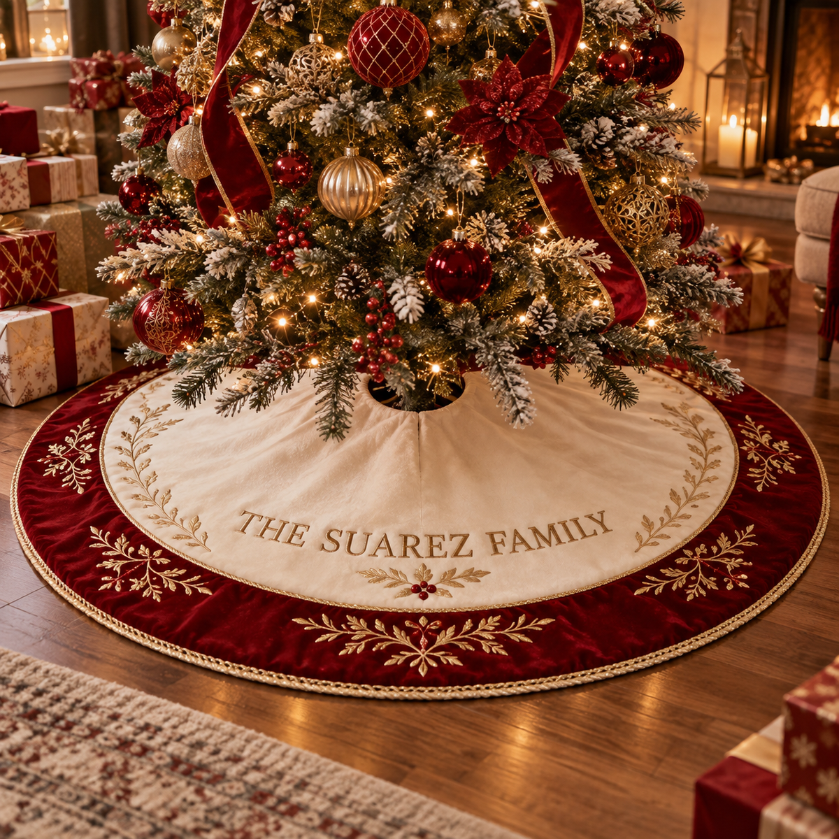 Personalized Suarez family Christmas tree skirt