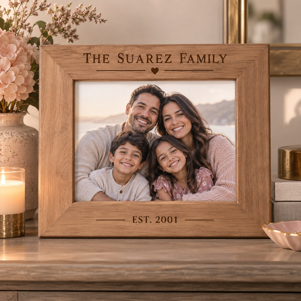 Personalized engraved wooden picture frame for the Suarez family