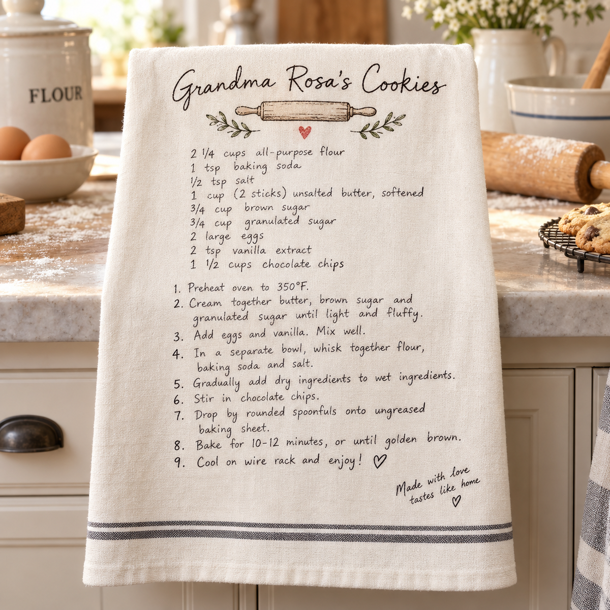 Personalized Grandma Rosa's Cookies handwritten recipe tea towel