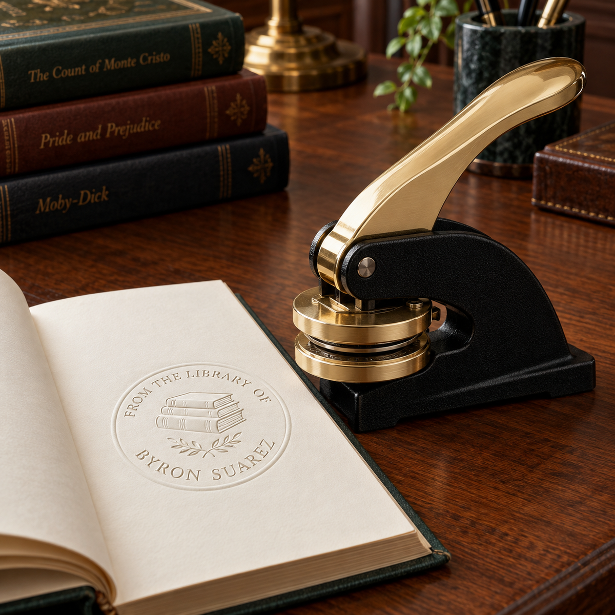 Personalized Byron Suarez library book embosser