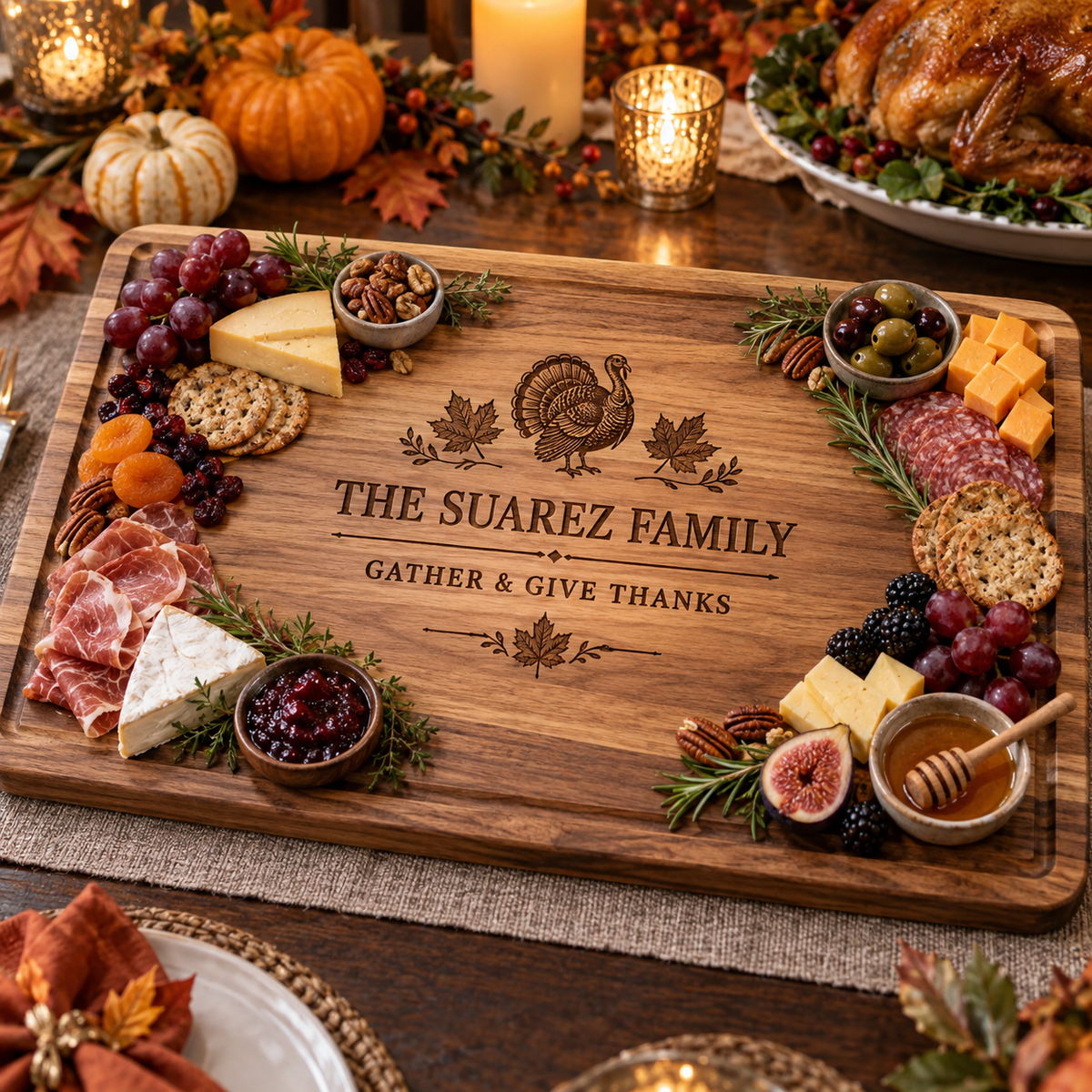 Personalized Suarez family Thanksgiving serving board